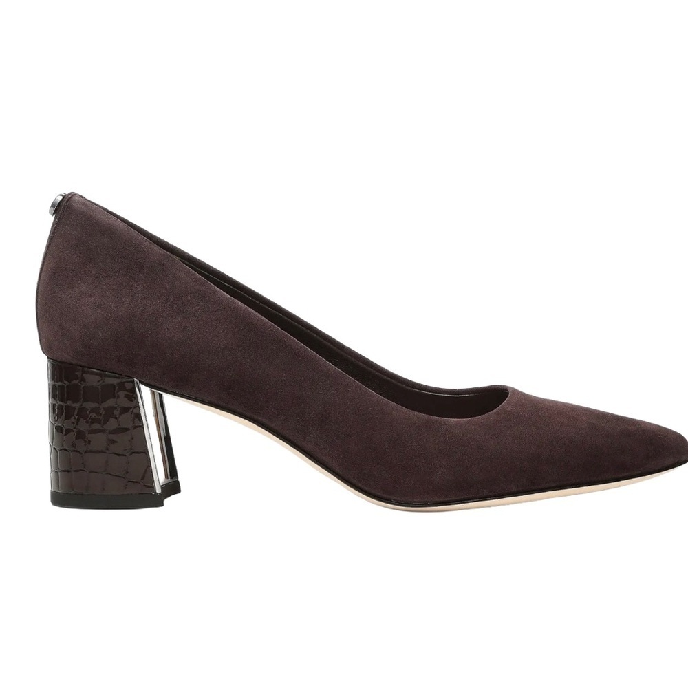 Donald Pliner Suzette Pumps Brown Suede Patent Croc Embossed Block Heel Sz 6.5